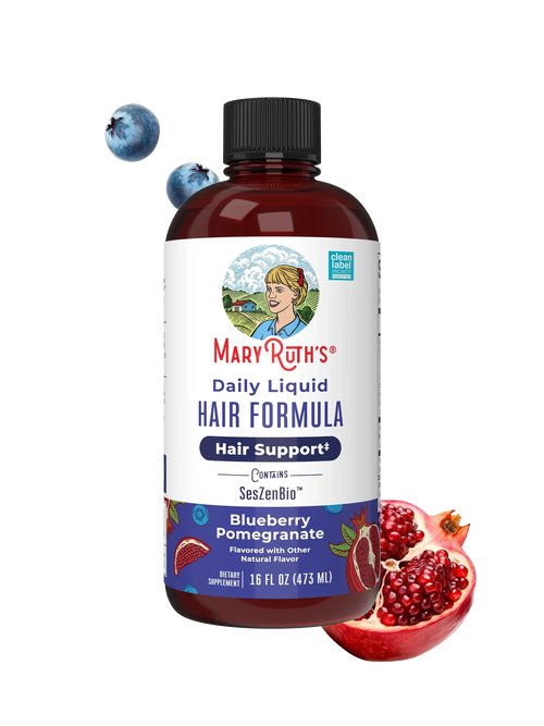 MARYRUTH'S Daily Liquid Hair Formula | With 500 mg SesZenBio™ + 2,500 mcg Biotin | Vitamin C | Thicker, Stronger Hair for Women | Hair, Skin, & Nail Health | Collagen Production | 16 Fl Oz